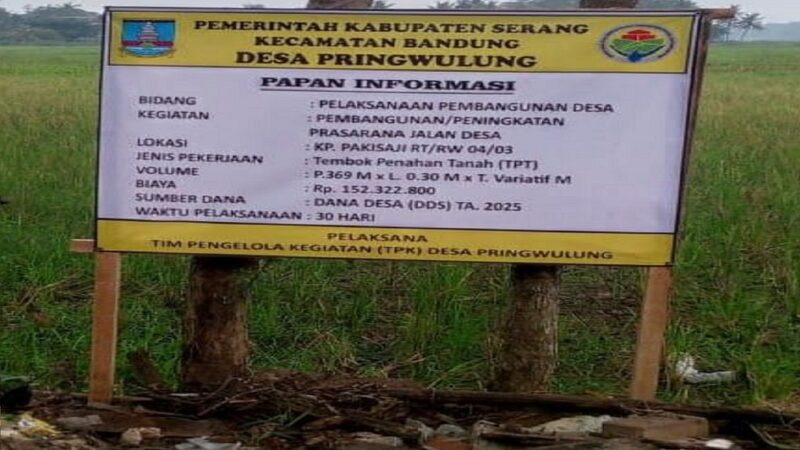 Proyek TPT Desa Pringwulung Diduga Sarat Masalah, Kepala Desa dan TPK Bungkam